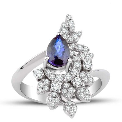 1.28 Karat Pırlanta Damla Safir Yüzük - 1