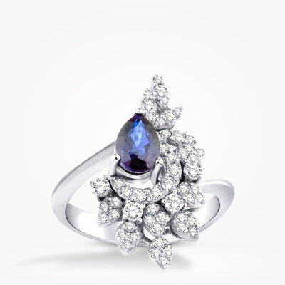 1.28 Karat Pırlanta Damla Safir Yüzük - 1