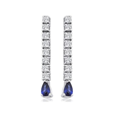 1.28 Karat Pırlanta Safir Küpe - 2