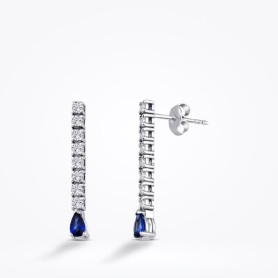 1.28 Karat Pırlanta Safir Küpe - 1