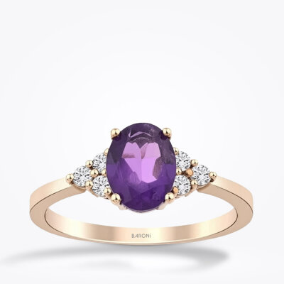 1.30 Karat Pırlanta Ametist Yüzük - 1