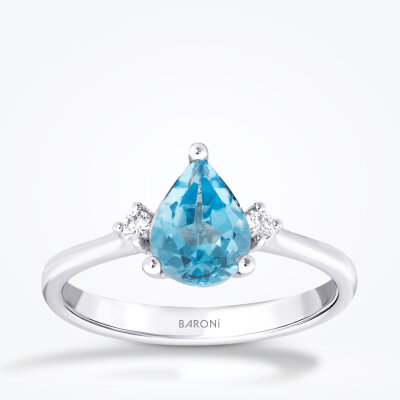 1.30 Karat Pırlanta Blue Topaz Yüzük - 1