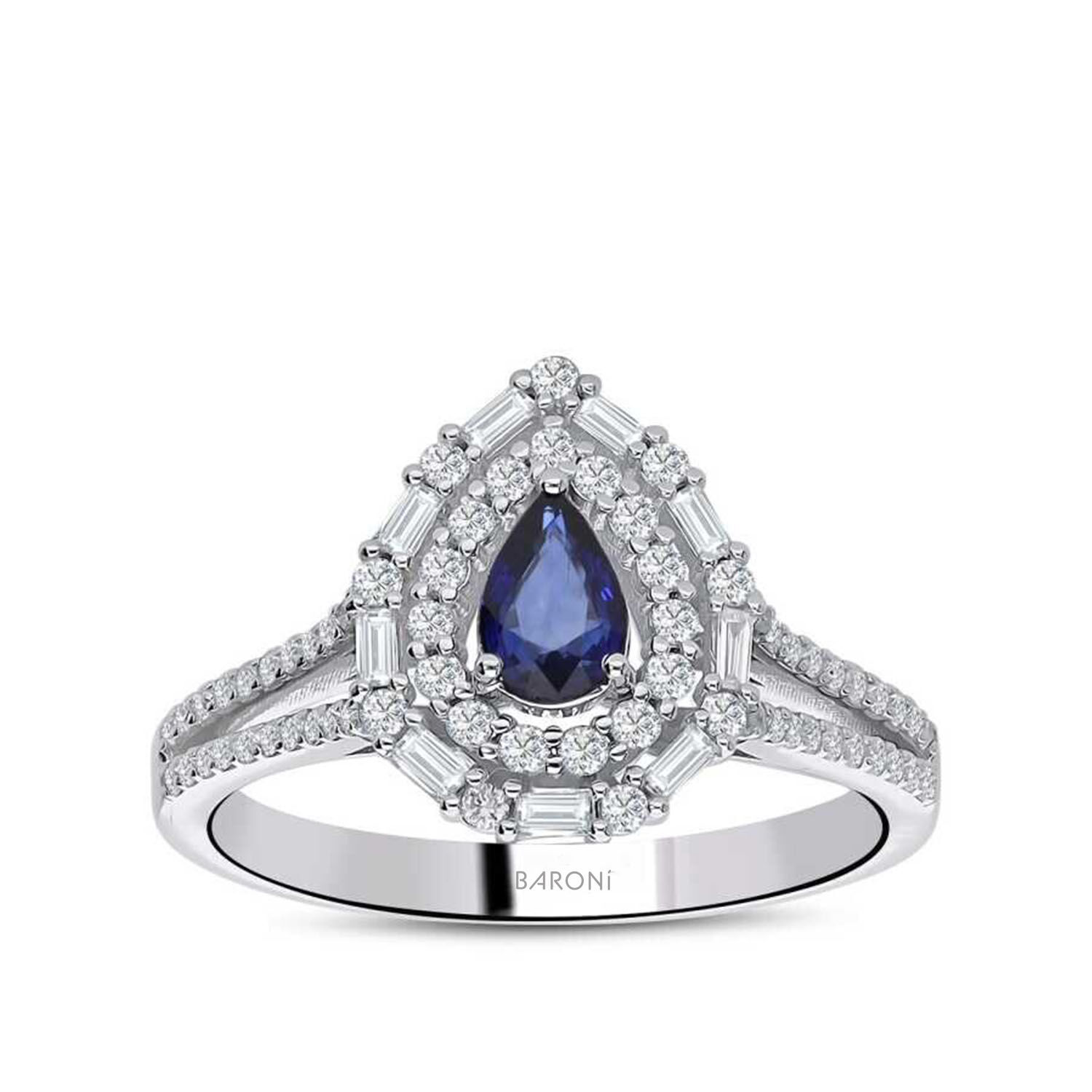 1.30 Karat Pırlanta Damla Safir Yüzük - Baroni Diamond