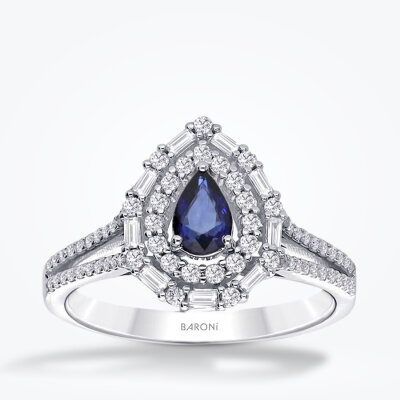 1.30 Karat Pırlanta Damla Safir Yüzük - 1