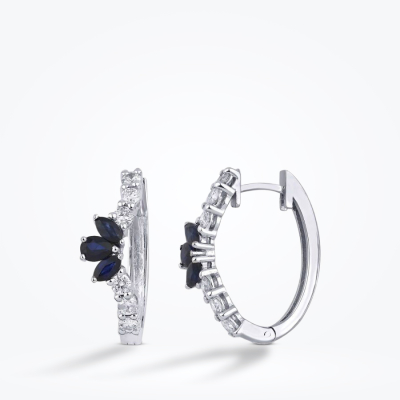 1.30 Karat Pırlanta Lotus Safir Küpe 