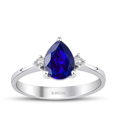 1.32 Karat Pırlanta Damla Safir Yüzük - 1