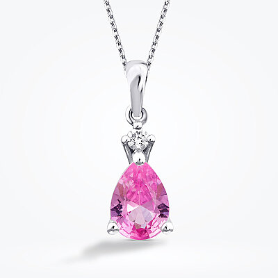 1.32 Karat Pırlanta Pembe Safir Kolye - 2