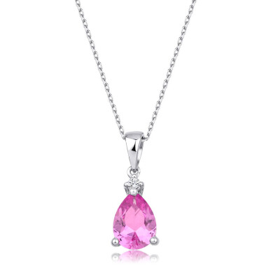 1.32 Karat Pırlanta Pink Safir Kolye - 1