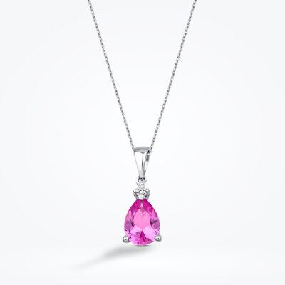 1.32 Karat Pırlanta Pink Safir Kolye - 1