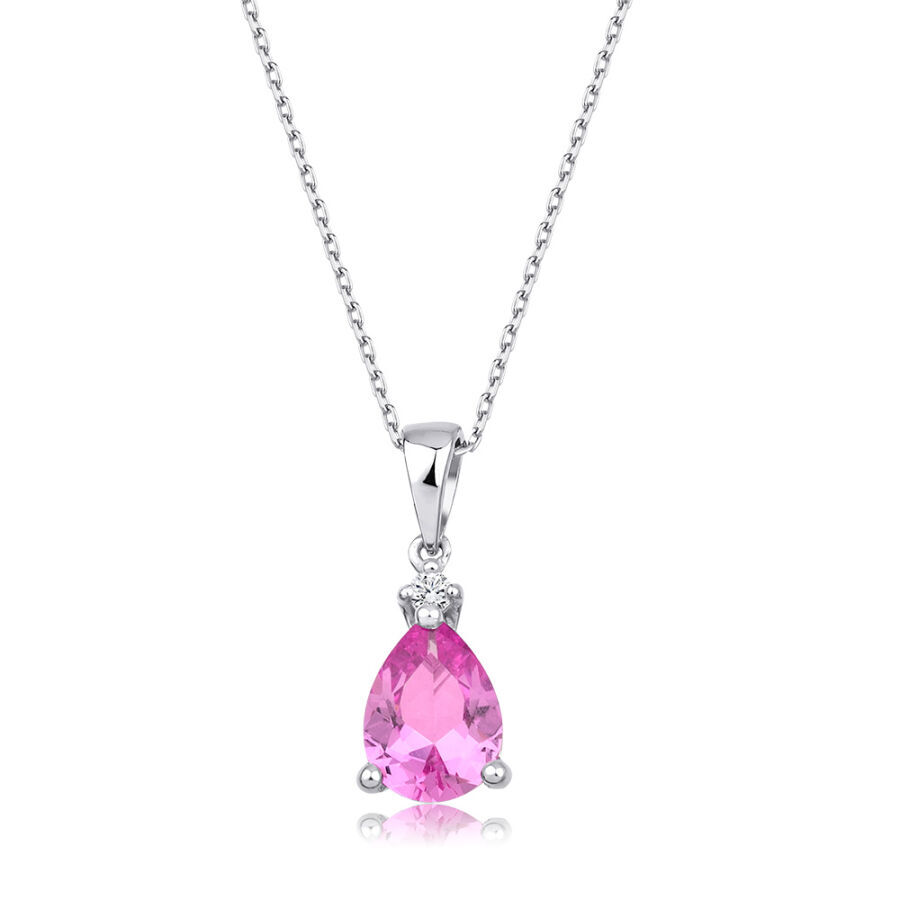 1.32 Karat Pırlanta Pink Safir Taş Kolye