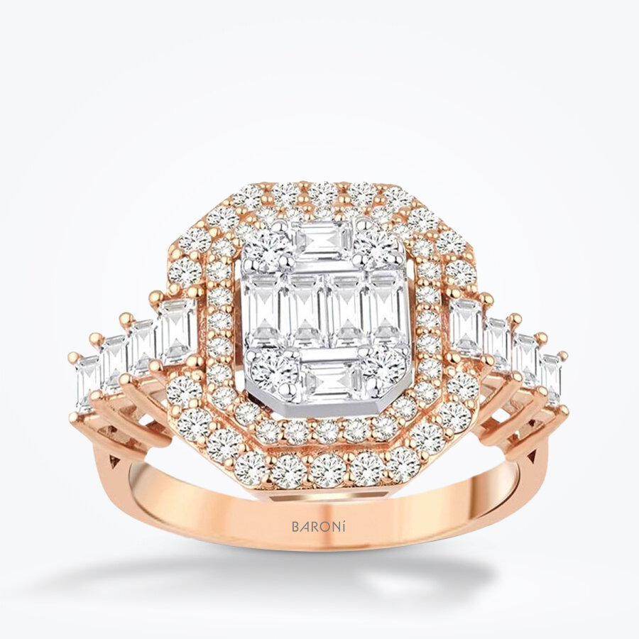 1.33 Karat Pırlanta Baget Rose Yüzük - Baroni Diamond