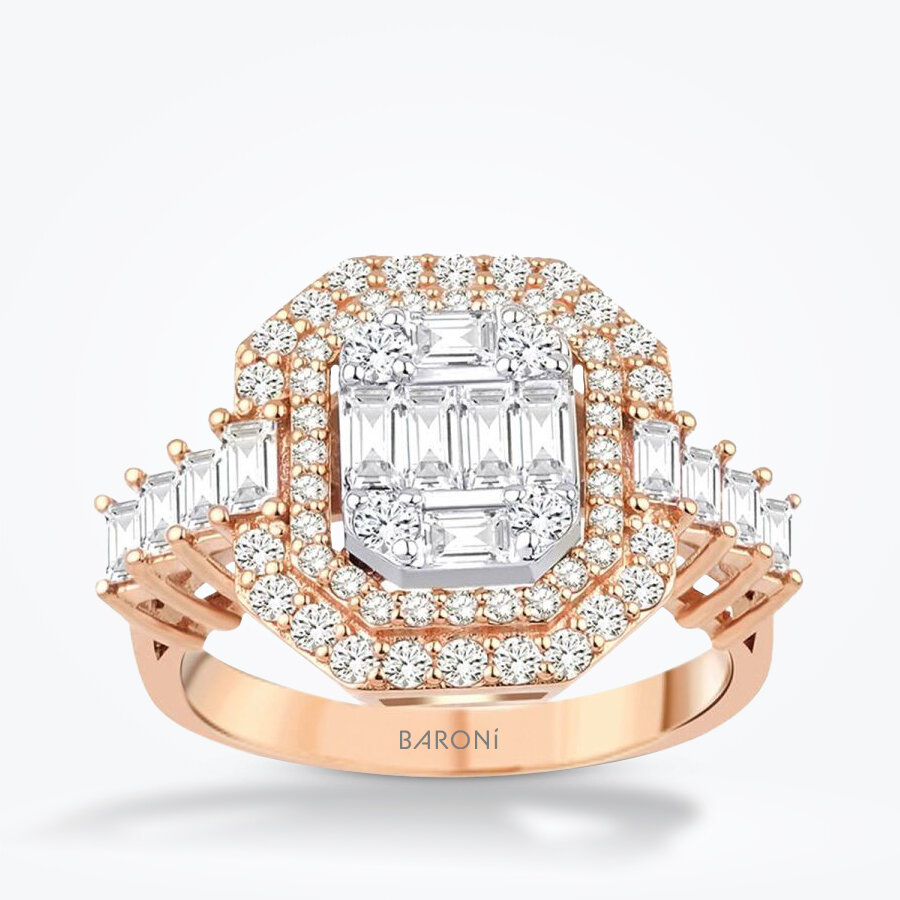 1.33 Karat Pırlanta Baget Rose Yüzük - Baroni Diamond