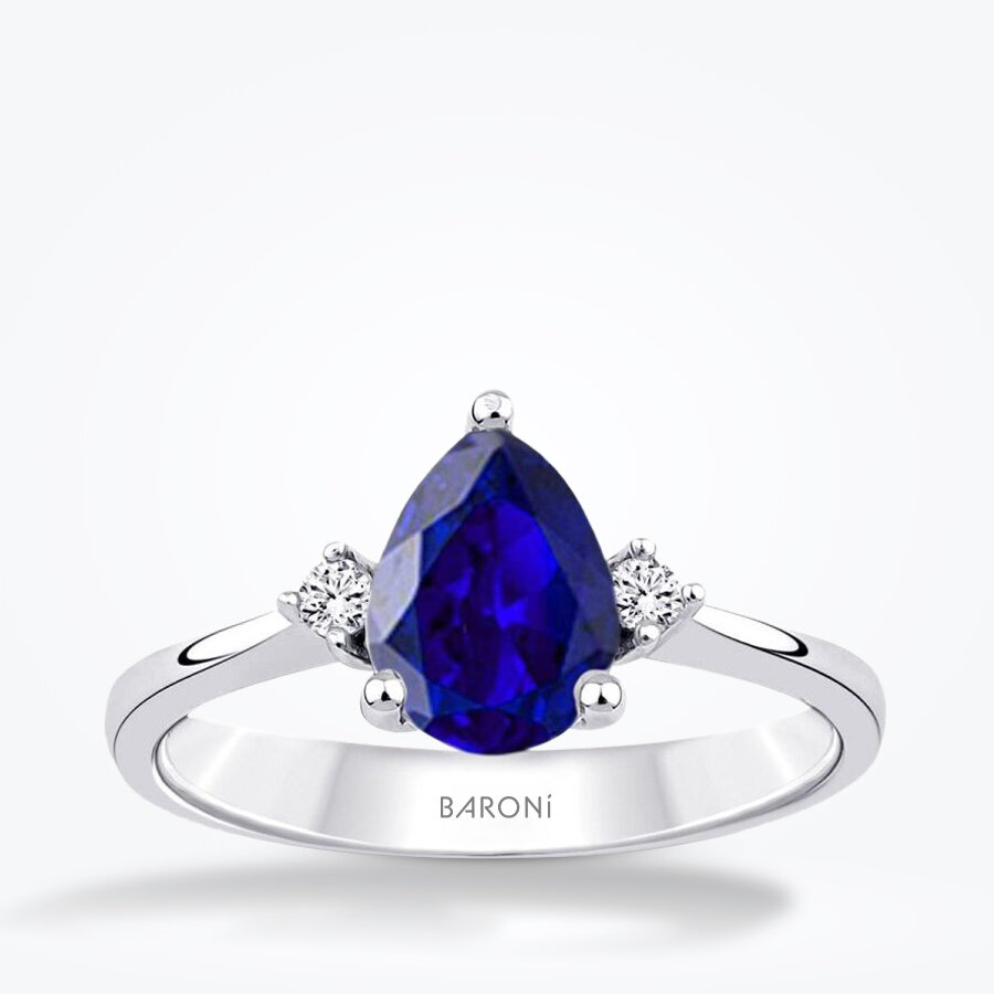 1.34 Karat Pırlanta Damla Safir Yüzük - Baroni Diamond