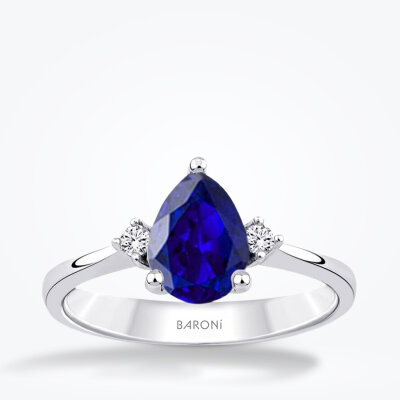 1.34 Karat Pırlanta Damla Safir Yüzük - 1