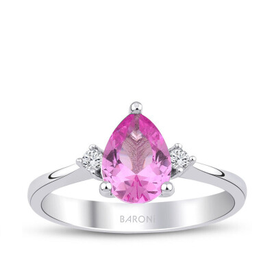 1.36 Karat Pırlanta Pink Safir Taşlı Yüzük - 1