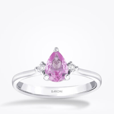 1.36 Karat Pırlanta Pink Safir Taşlı Yüzük - 1