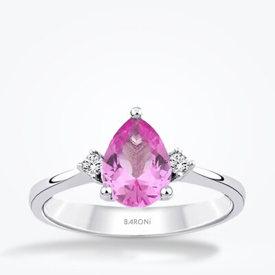 1.36 Karat Pırlanta Pink Safir Yüzük - 1