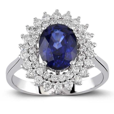1.36 Karat Pırlanta Safir Yüzük - 1