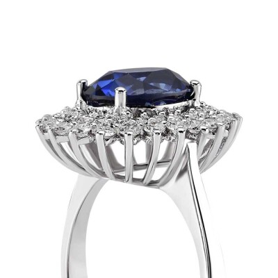 1.36 Karat Pırlanta Safir Yüzük - 2