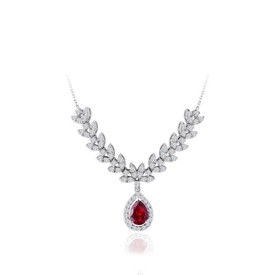 1.36 Karat Pırlanta Yakut Damla Kolye - Baroni Diamond