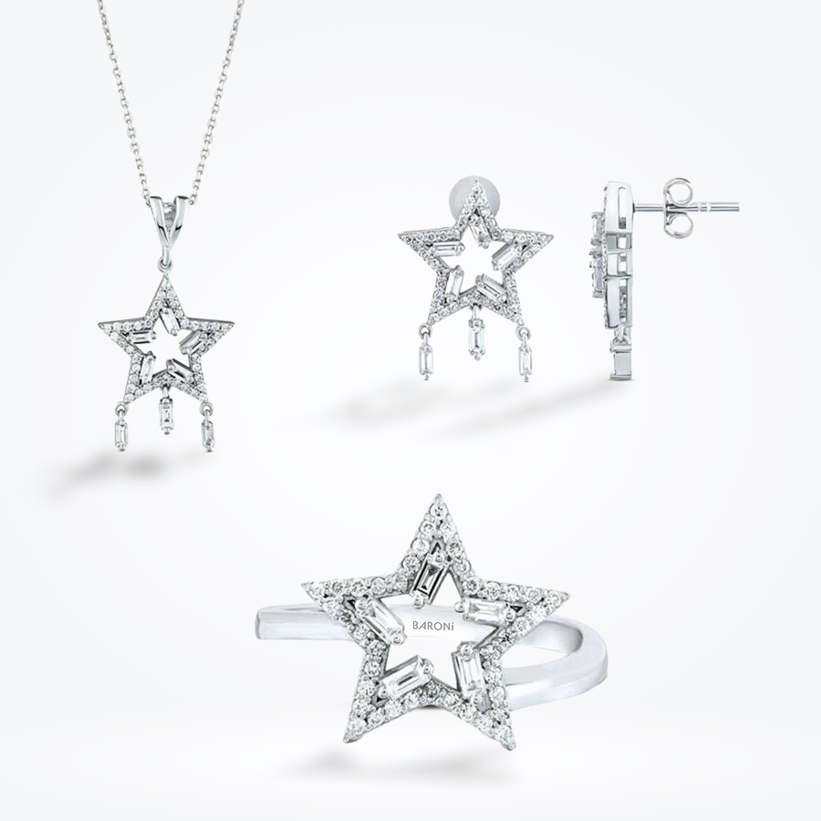 1.37 Karat Pırlanta Yıldız Baget Set - Baroni Diamond