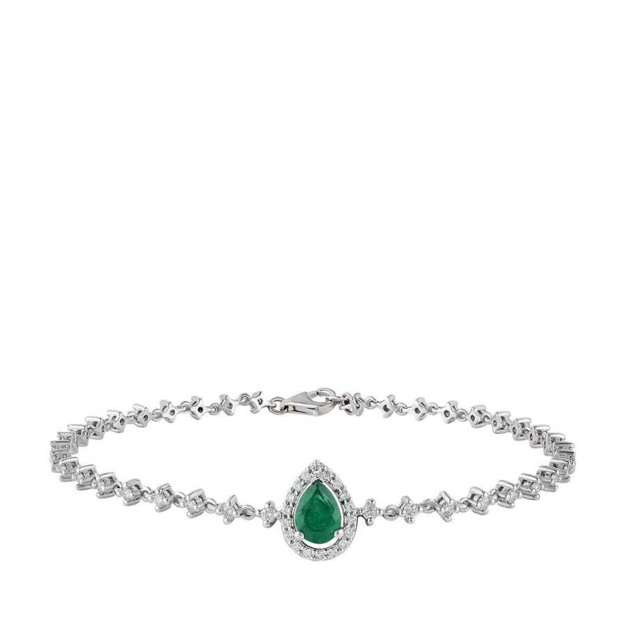 1.40 Karat Pırlanta Damla Zümrüt Bileklik - Baroni Diamond