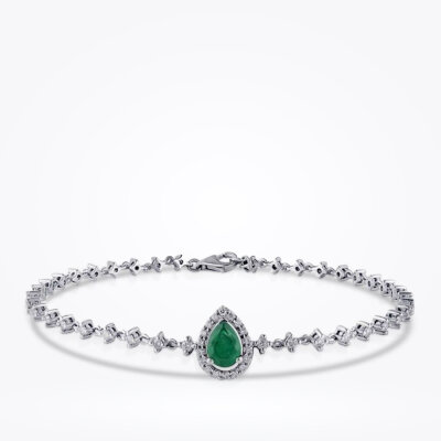 1.40 Karat Pırlanta Damla Zümrüt Bileklik - 1