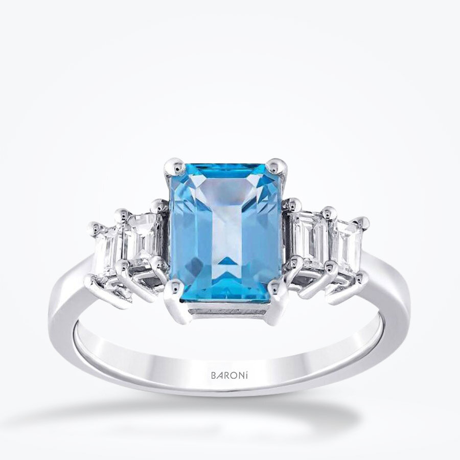 1.44 Karat Pırlanta Blue Topaz Yüzük - Baroni Diamond