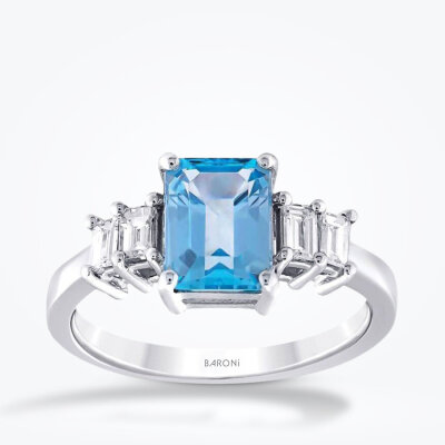 1.44 Karat Pırlanta Blue Topaz Yüzük - 1