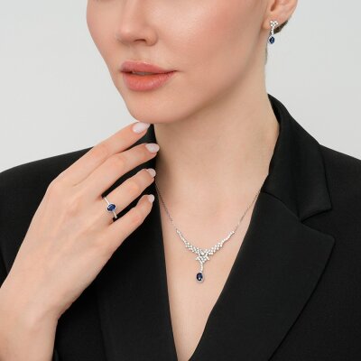 1.44 Karat Pırlanta Safir Küpe - 4