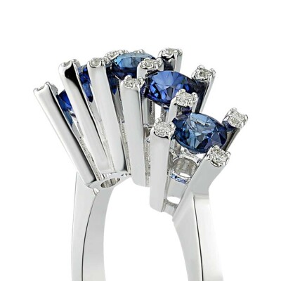 1.45 Karat Pırlanta Beştaş Safir Yüzük - 3