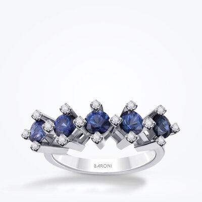 1.45 Karat Pırlanta Beştaş Safir Yüzük - 1