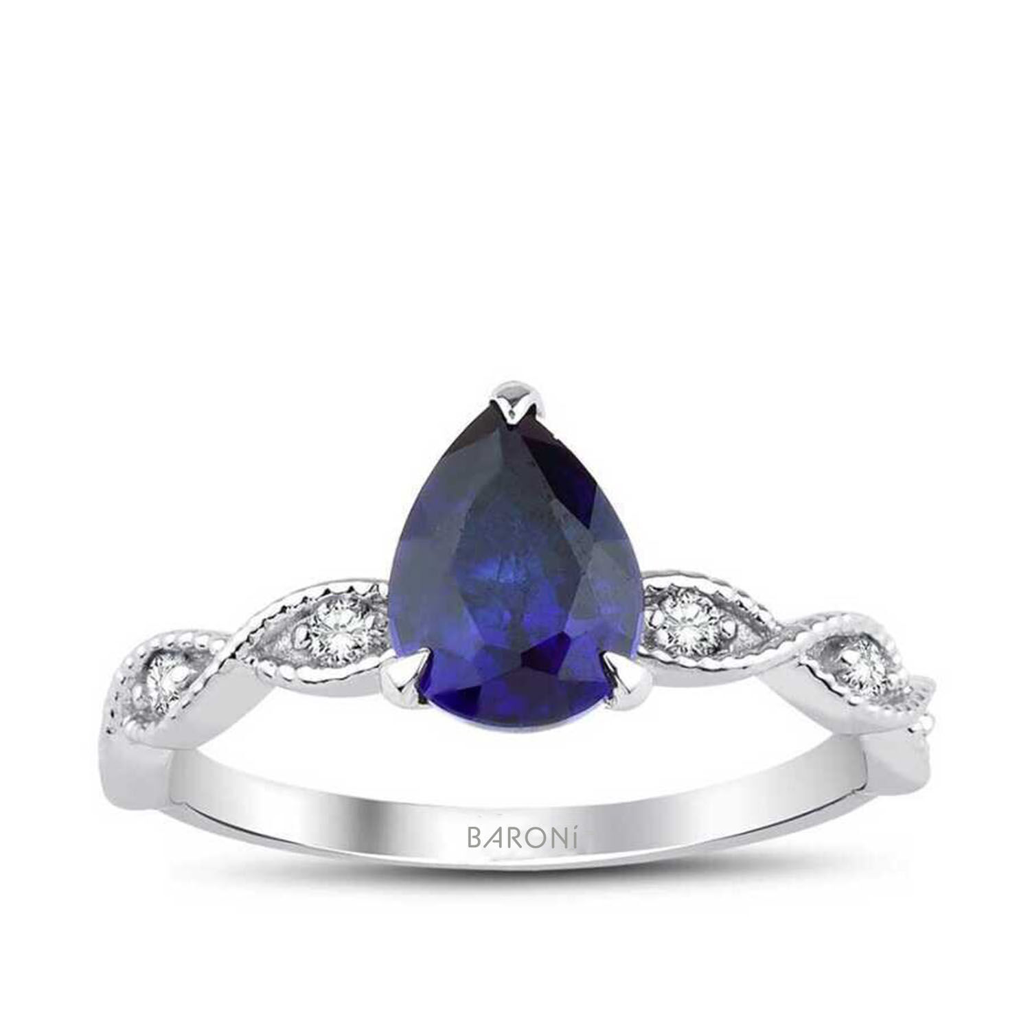 1.45 Karat Pırlanta Damla Safir Yüzük - Baroni Diamond