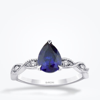 1.45 Karat Pırlanta Damla Safir Yüzük - 1