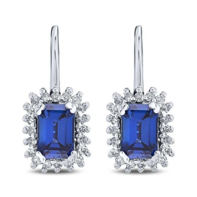 1.45 Karat Pırlanta Safir Küpe - 2