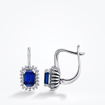 1.45 Karat Pırlanta Safir Küpe - 1