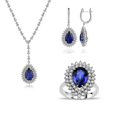 14.63 Karat Pırlanta Safir Damla Set - 2