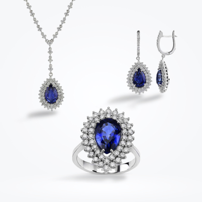 14.63 Karat Pırlanta Safir Damla Set - 1