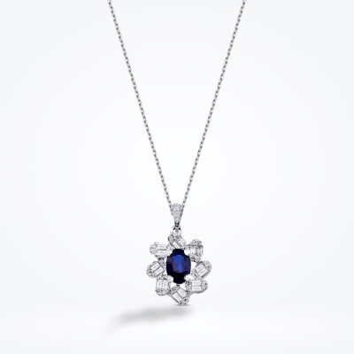 1.47 Karat Pırlanta Baget Safir Kolye - Baroni Diamond (1)