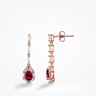 1.48 Karat Pırlanta Baget Yakut Küpe 