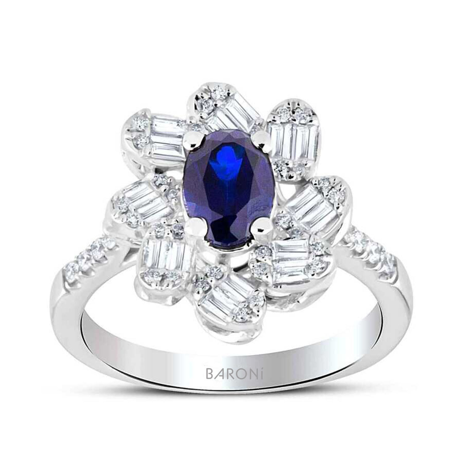 1.51 Karat Pırlanta Baget Safir Yüzük - Baroni Diamond