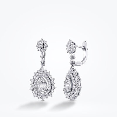 1.53 Karat Pırlanta Damla Baget Küpe - 1