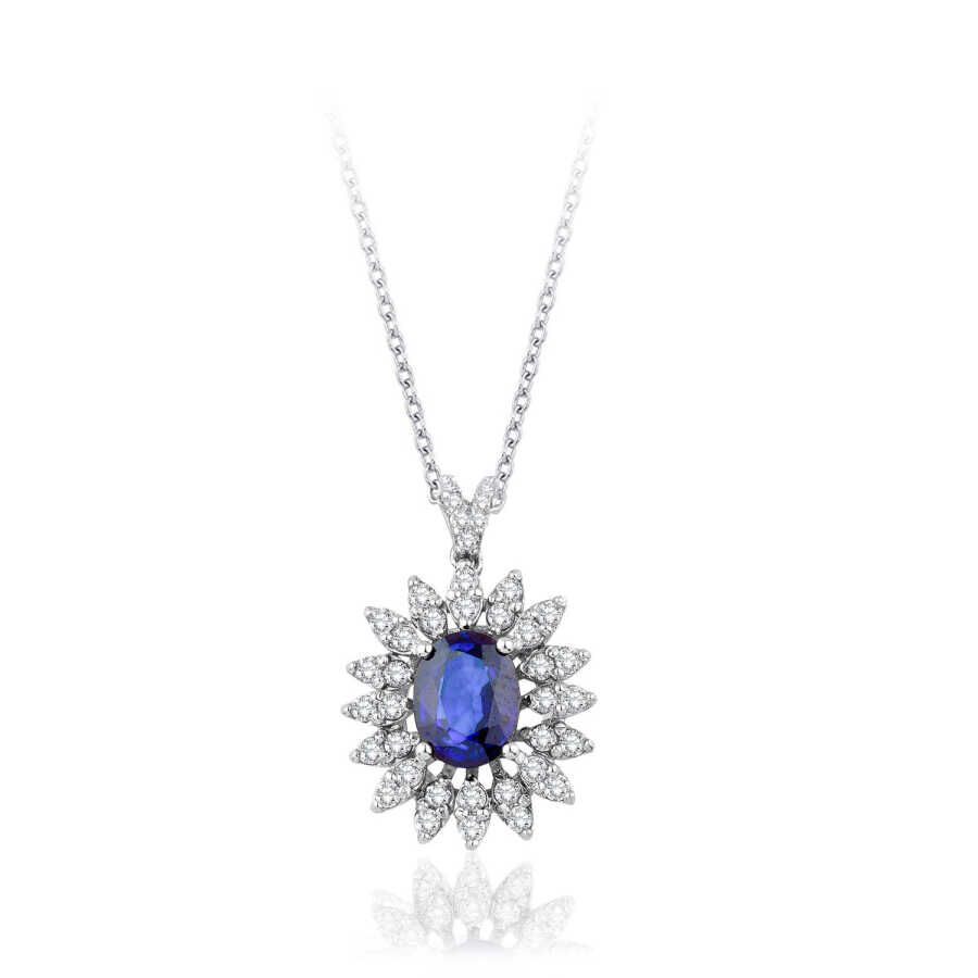 1.54 Karat Pırlanta Safir Kolye