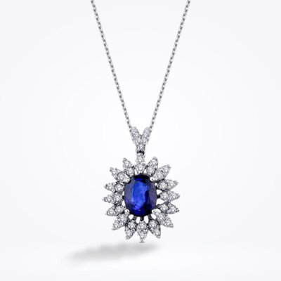 1.54 Karat Pırlanta Safir Kolye - 1
