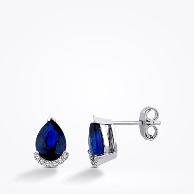 1.55 Karat Pırlanta Safir Küpe 