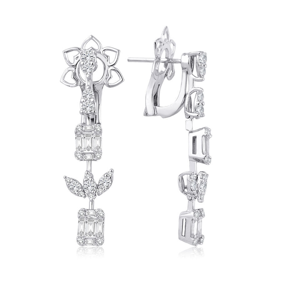 1.58 Karat Pırlanta Lotus Baget Küpe - Baroni Diamond