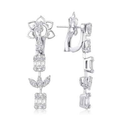 1.58 Karat Pırlanta Lotus Baget Küpe - 1