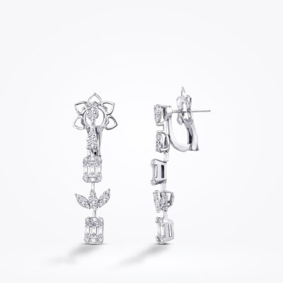 1.58 Karat Pırlanta Lotus Baget Küpe - 1