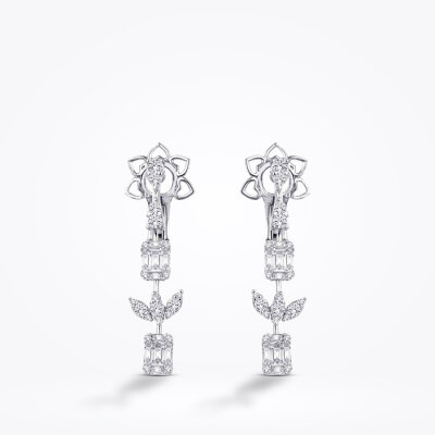 1.58 Karat Pırlanta Lotus Baget Küpe - 2