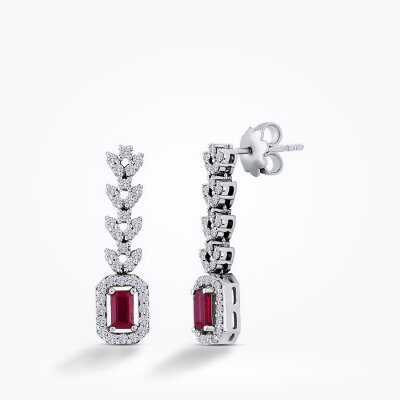 1.63 Karat Pırlanta Yakut Küpe - 1